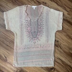 Vintage Y2K Maurice’s Shiny Sequined Pastel Short Sleeve V-Neck Size XL